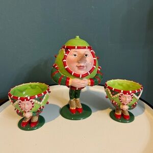 Department 56 Patience Brewster Christmas Krinkles Tea Set Teapot 2 mugs READ